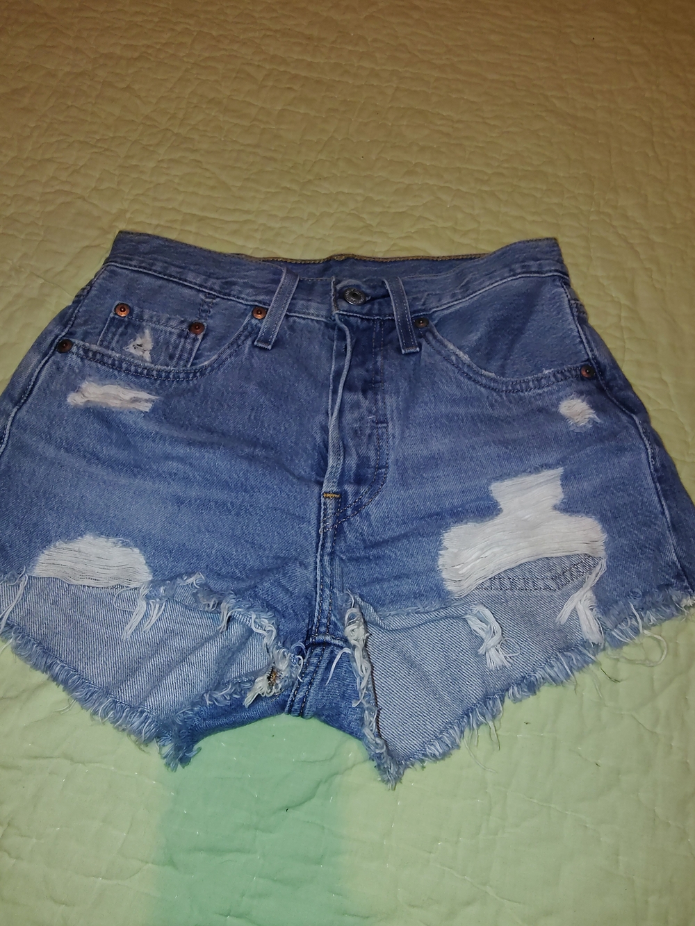 Levi's Ripped Light Blue High-Waist Denim Shorts